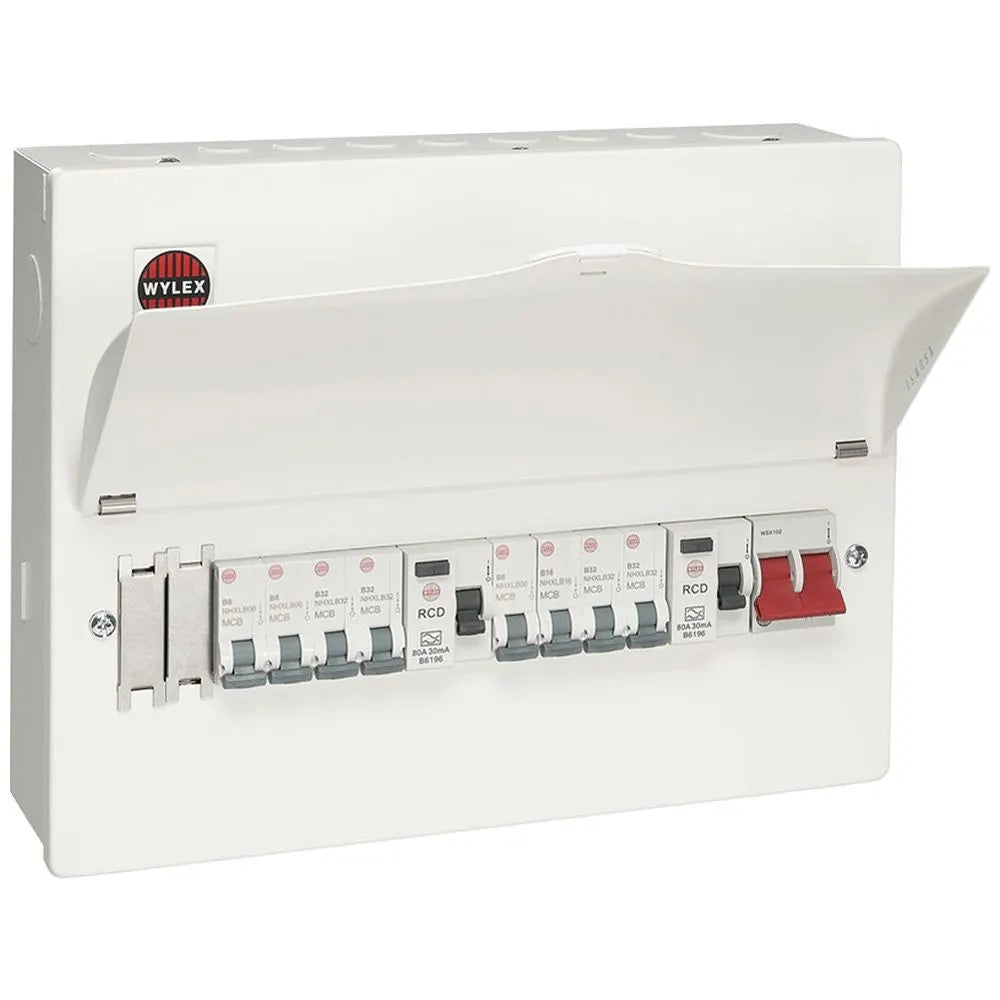 Wylex WNM1769 10 Way Fully Loaded Consumer Unit with MS, 2 RCDs & 8 MCBs