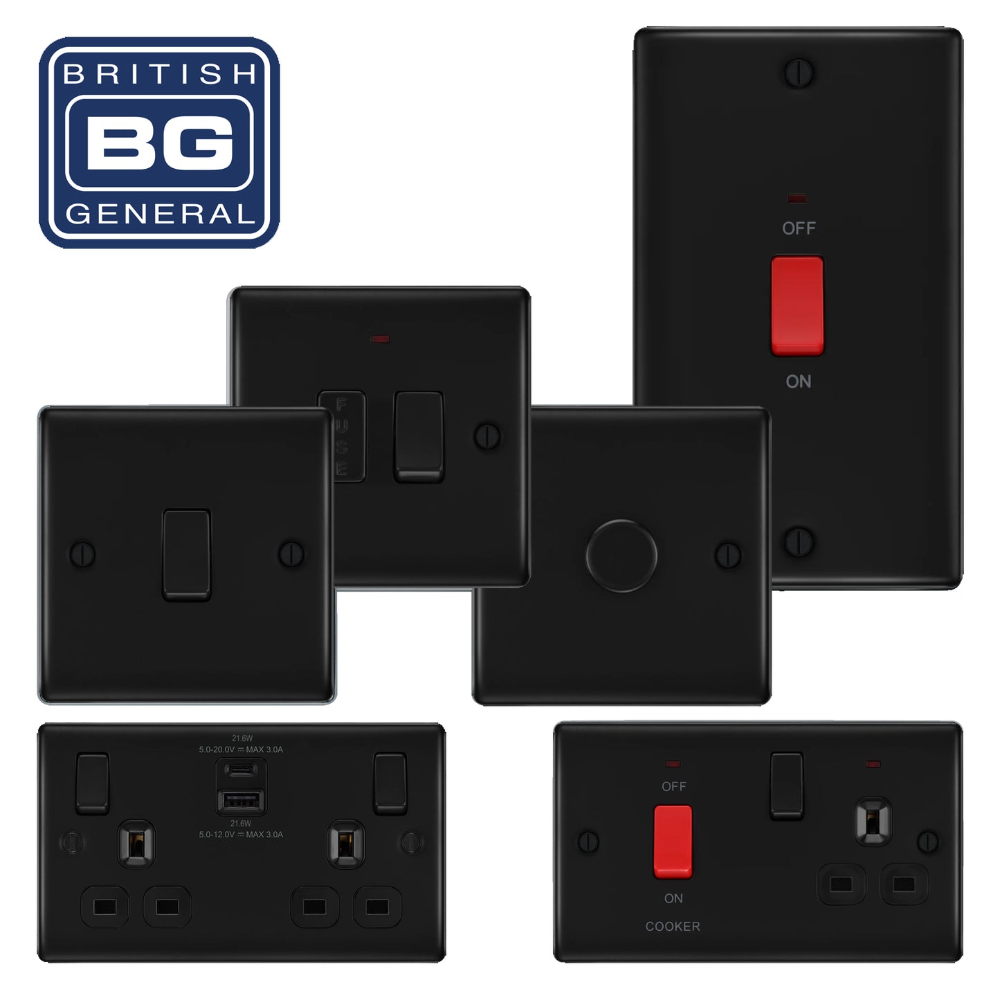 BG Nexus Decorative Matt Black Wiring Accessories Complete Range