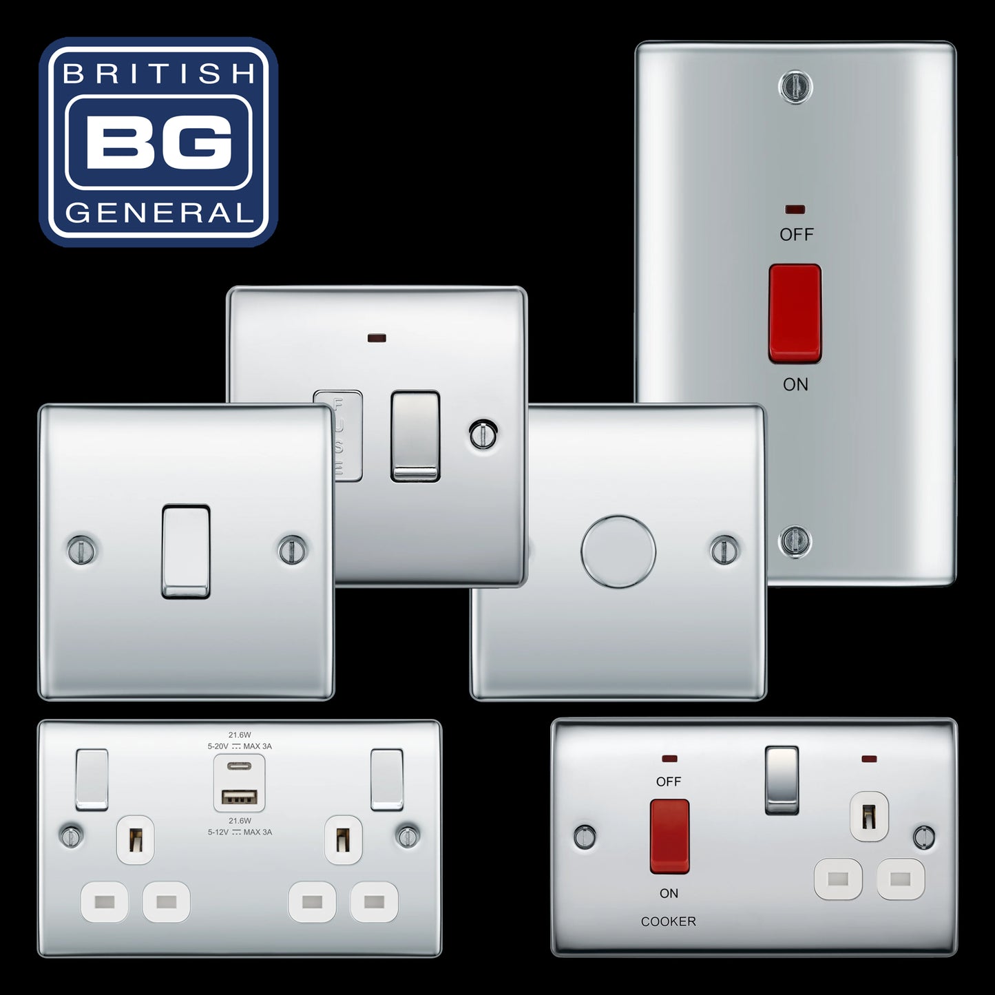 BG Nexus Decorative Polished Chrome Accessories Complete Range White Inserts