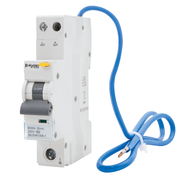 Elucian 1 Pole + Unswitched Neutral True 6Ka B Curve 6-40A 30Ma RCBO (Type A)