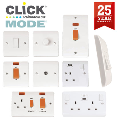 Click Mode Premium White Round Edge Switches, Sockets & Accessories