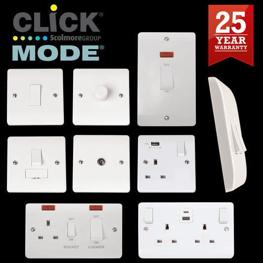 Click Mode Premium White Round Edge Switches, Sockets & Accessories