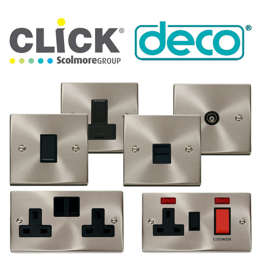 Click Deco Satin Chrome Wiring Accessories Switches Sockets USB Black Inserts