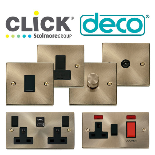 Click Deco Antique Brass Wiring Accessories Switches Sockets USB Black Inserts