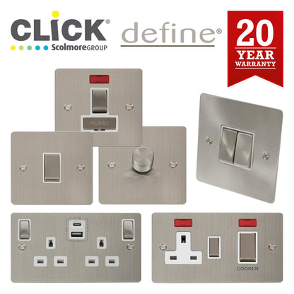 Click Define Stainless Steel Flat Plate Switches Sockets USB Ingot White