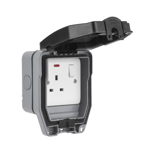 ELEX WP1GSS IP66 Outdoor Single 1 Gang 13A Double Pole DP Switched Socket with Power Indicator
