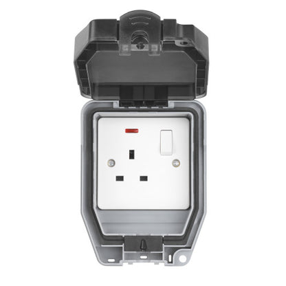 ELEX WP1GSS IP66 Outdoor Single 1 Gang 13A Double Pole DP Switched Socket with Power Indicator