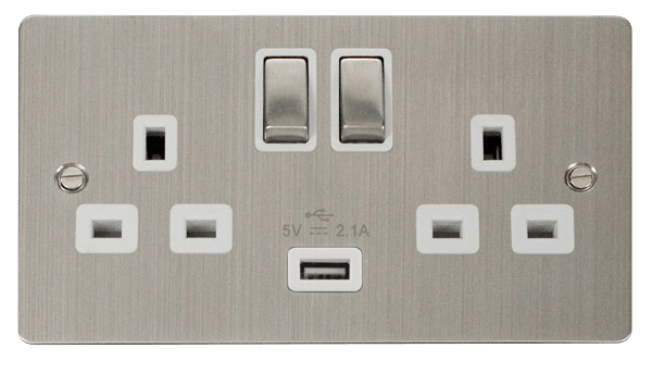 Click Define Stainless Steel Flat Plate Switches Sockets USB Ingot White