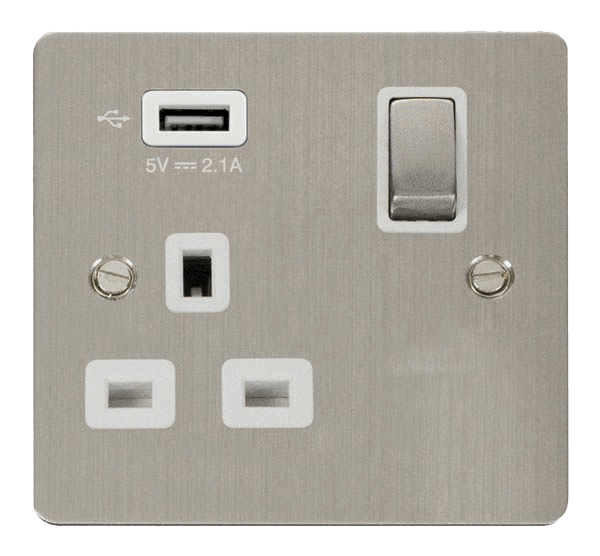 Click Define Stainless Steel Flat Plate Switches Sockets USB Ingot White