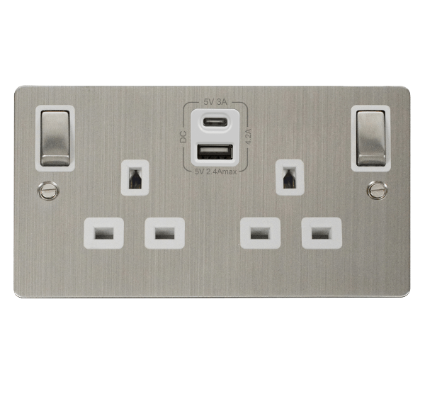 Click Define Stainless Steel Flat Plate Switches Sockets USB Ingot White