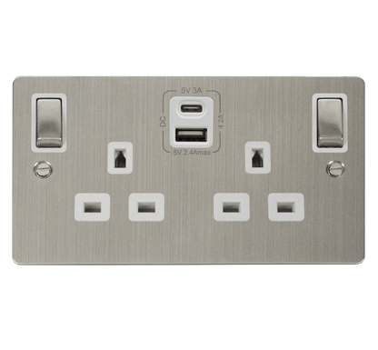 Click Define Stainless Steel Flat Plate Switches Sockets USB Ingot White