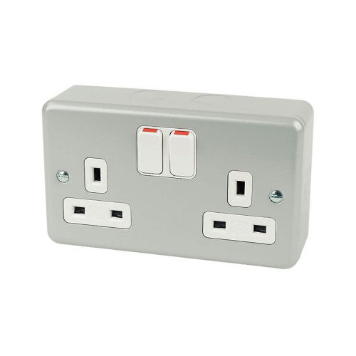 MK K2946ALM Metalclad Plus 13A DP 2 Gang Twin Switched Socket Surface Mounted