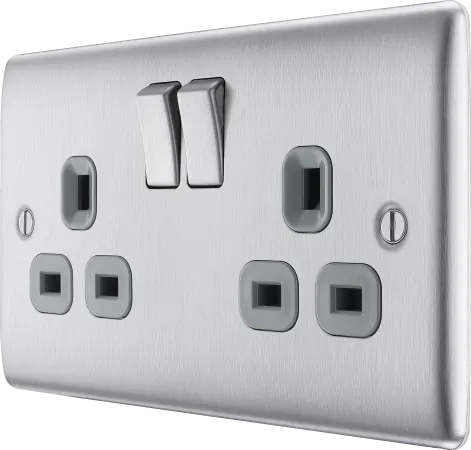 BG Nexus Decorative Brushed Steel Wiring Accessories Complete Range Grey Inserts