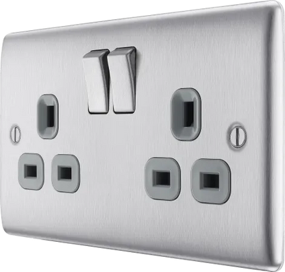 BG Nexus Decorative Brushed Steel Wiring Accessories Complete Range Grey Inserts