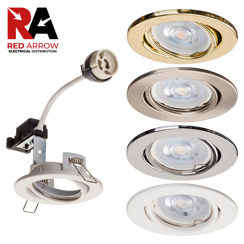 Red Arrow Hoop Adjustable Tilt GU10 Steel Downlights White, Chrome, Satin, Brass