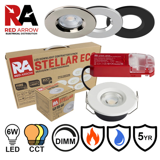 Red Arrow 6W 3/4CCT Ultra-Slim Fire Rated IP65 Dimmable LED Downlight