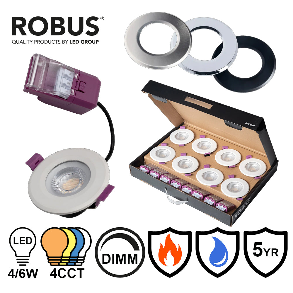 Robus Triumph Express&nbsp;4/6W CCT4 Dimmable IP65 Fire Rated Downlight w/ 2 Part Connector 