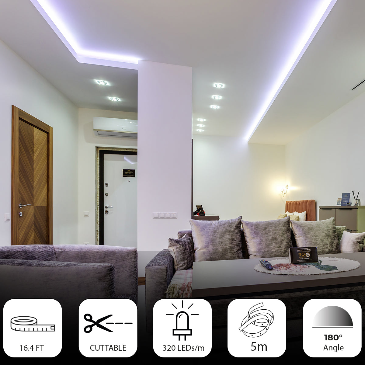 Ener-J Plug-in Self-Adhesive Cuttable Dotless LED Flexible Strip Kit White IP20 (5m)
