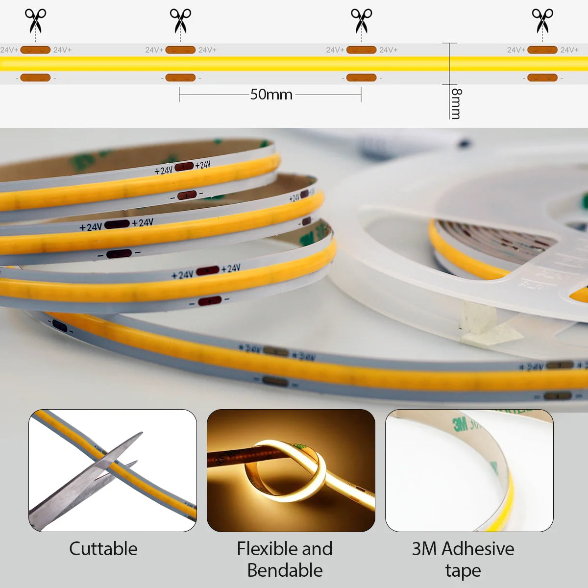 Ener-J Plug-in Self-Adhesive Cuttable Dotless LED Flexible Strip Kit White IP20 (5m)