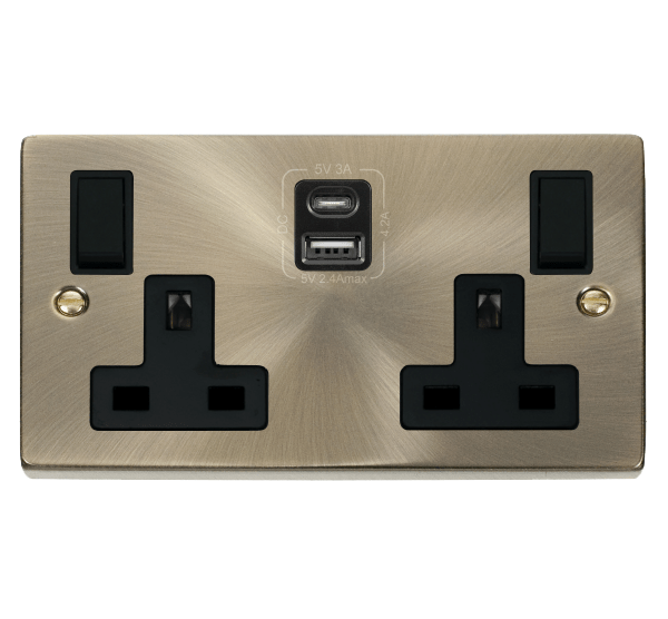 Click Deco Antique Brass Wiring Accessories Switches Sockets USB Black Inserts