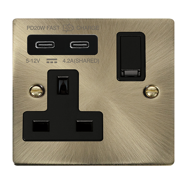 Click Deco Antique Brass Wiring Accessories Switches Sockets USB Black Inserts