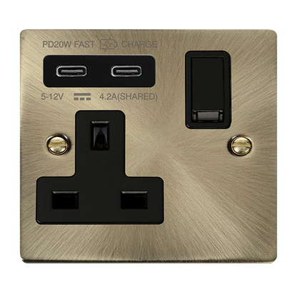 Click Deco Antique Brass Wiring Accessories Switches Sockets USB Black Inserts