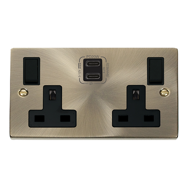 Click Deco Antique Brass Wiring Accessories Switches Sockets USB Black Inserts