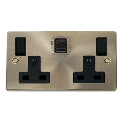 Click Deco Antique Brass Wiring Accessories Switches Sockets USB Black Inserts