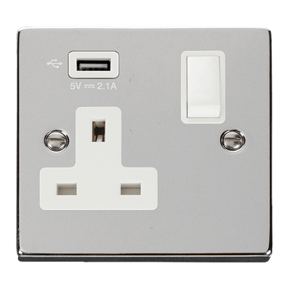 Click Deco Polished Chrome Wiring Accessories Switches Sockets USB White Inserts