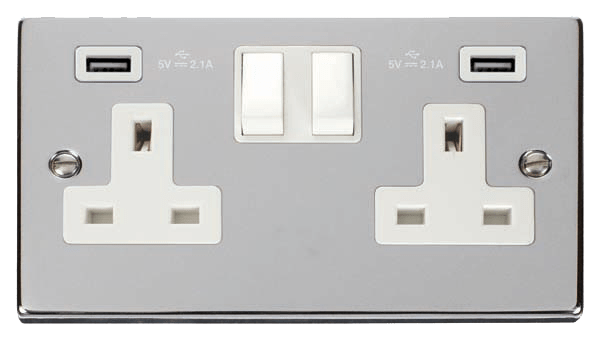 Click Deco Polished Chrome Wiring Accessories Switches Sockets USB White Inserts