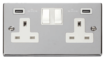 Click Deco Polished Chrome Wiring Accessories Switches Sockets USB White Inserts