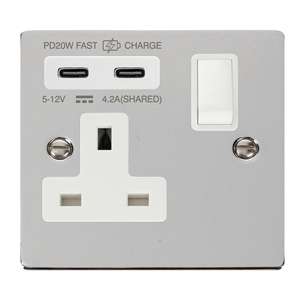 Click Deco Polished Chrome Wiring Accessories Switches Sockets USB White Inserts