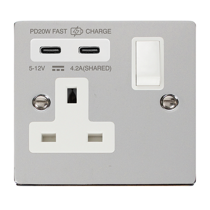 Click Deco Polished Chrome Wiring Accessories Switches Sockets USB White Inserts