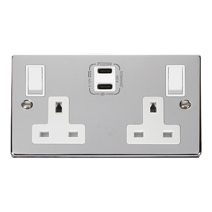 Click Deco Polished Chrome Wiring Accessories Switches Sockets USB White Inserts