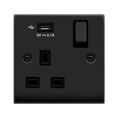 Click Deco Matt Black Wiring Accessories Switches Sockets USB Complete Range