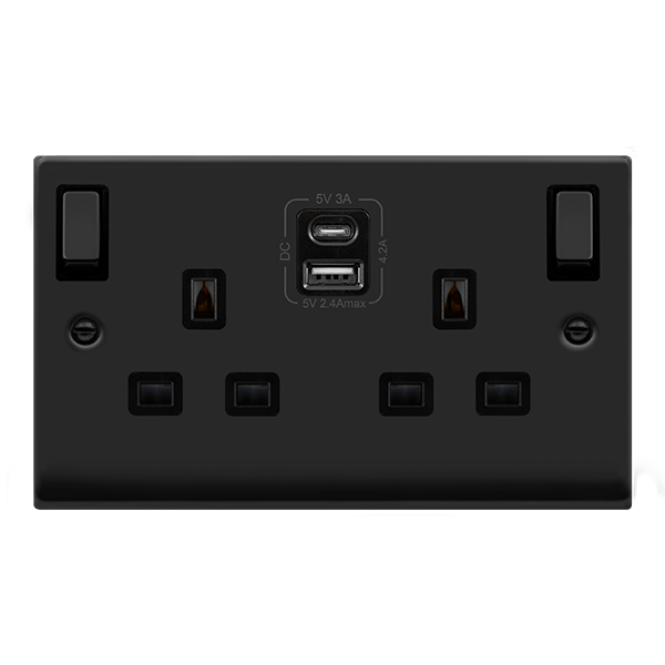 Click Deco Matt Black Wiring Accessories Switches Sockets USB Complete Range