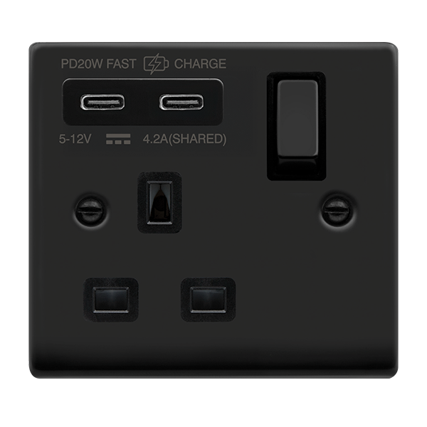 Click Deco Matt Black Wiring Accessories Switches Sockets USB Complete Range