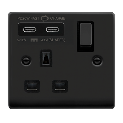 Click Deco Matt Black Wiring Accessories Switches Sockets USB Complete Range