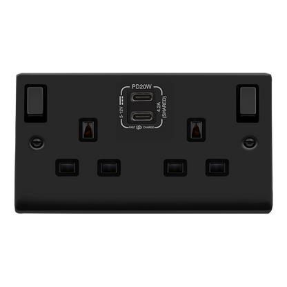 Click Deco Matt Black Wiring Accessories Switches Sockets USB Complete Range
