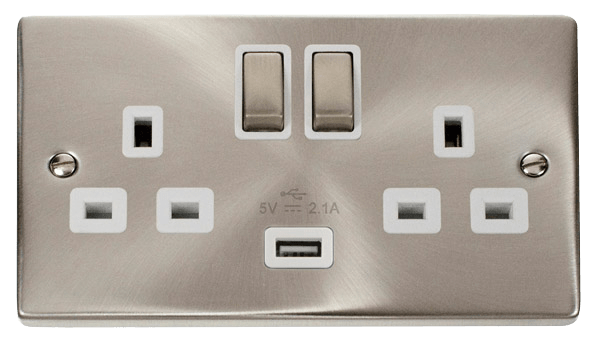 Click Deco Satin Chrome Wiring Accessories Switches Sockets USB Ingot/White Inserts