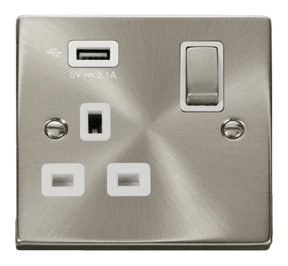 Click Deco Satin Chrome Wiring Accessories Switches Sockets USB Ingot/White Inserts