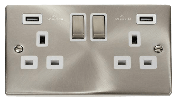 Click Deco Satin Chrome Wiring Accessories Switches Sockets USB Ingot/White Inserts