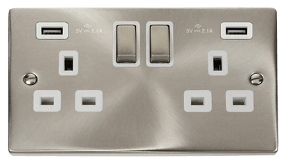 Click Deco Satin Chrome Wiring Accessories Switches Sockets USB Ingot/White Inserts