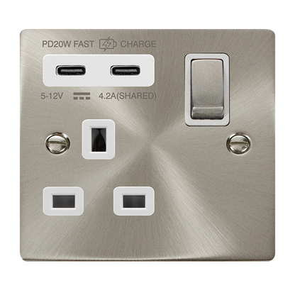 Click Deco Satin Chrome Wiring Accessories Switches Sockets USB Ingot/White Inserts