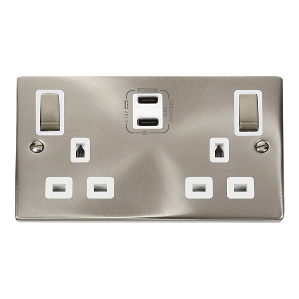 Click Deco Satin Chrome Wiring Accessories Switches Sockets USB Ingot/White Inserts