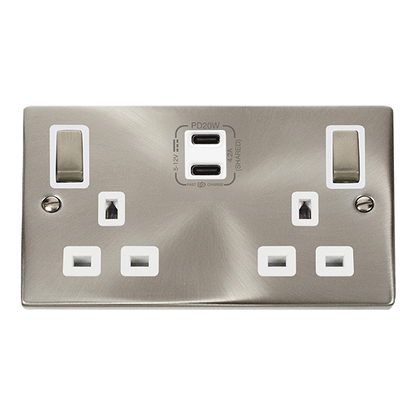 Click Deco Satin Chrome Wiring Accessories Switches Sockets USB Ingot/White Inserts