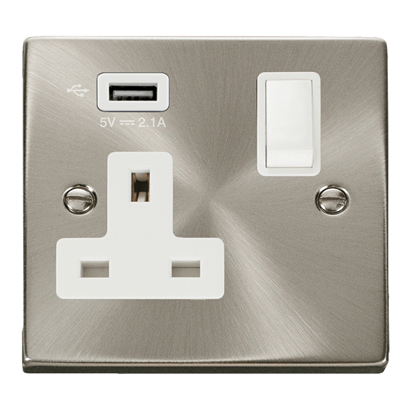 Click Deco Satin Chrome Wiring Accessories Switches Sockets USB White Inserts