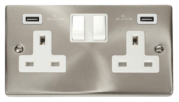 Click Deco Satin Chrome Wiring Accessories Switches Sockets USB White Inserts