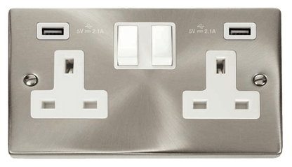 Click Deco Satin Chrome Wiring Accessories Switches Sockets USB White Inserts