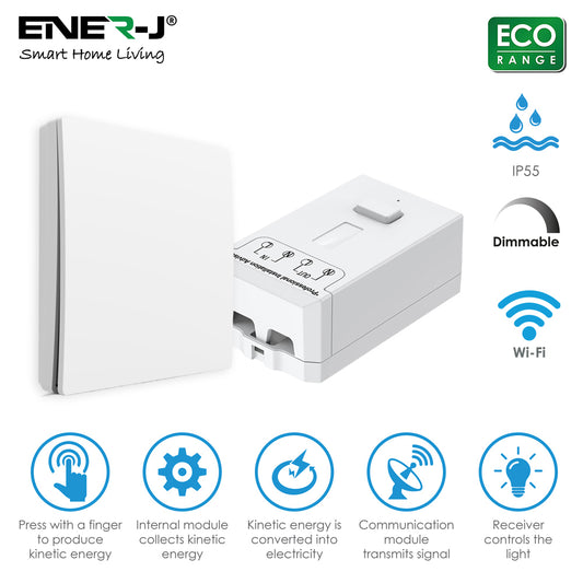 Ener-J WS1061X 1 Gang 100W Wireless Kinetic RF WiFi Dimmable Switch Kit